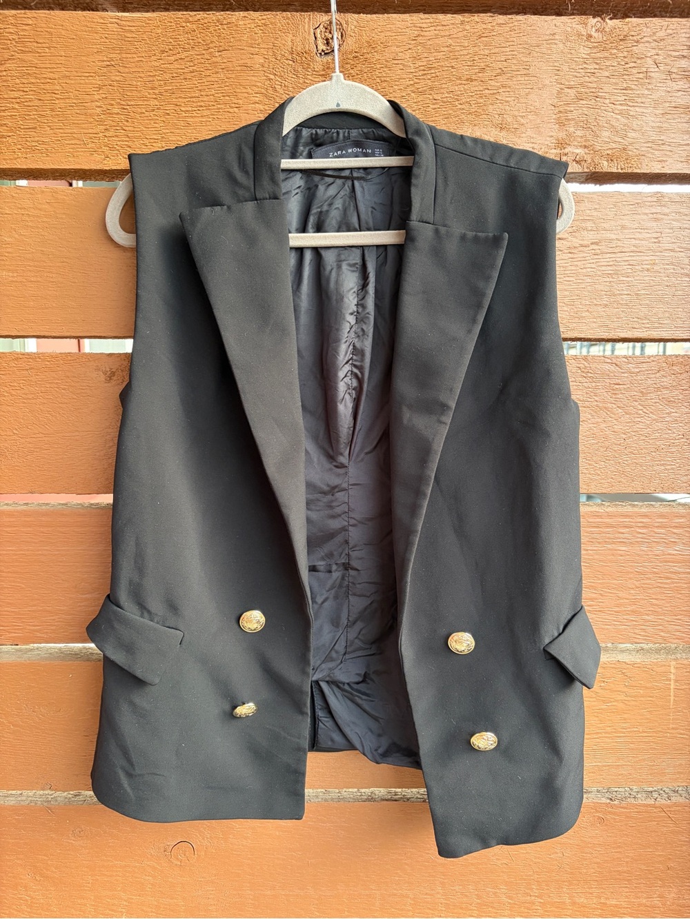 Zara Black Double-Breasted Sleeveless Blazer Vest with Gold Buttons